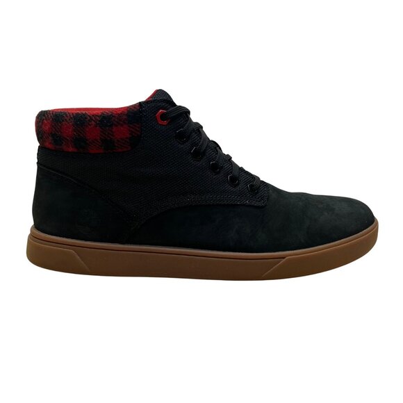 Timberland Men’s Black/Red Nubuck With Plaid Collar High-Top Sneakers Size 9 - Picture 1 of 10